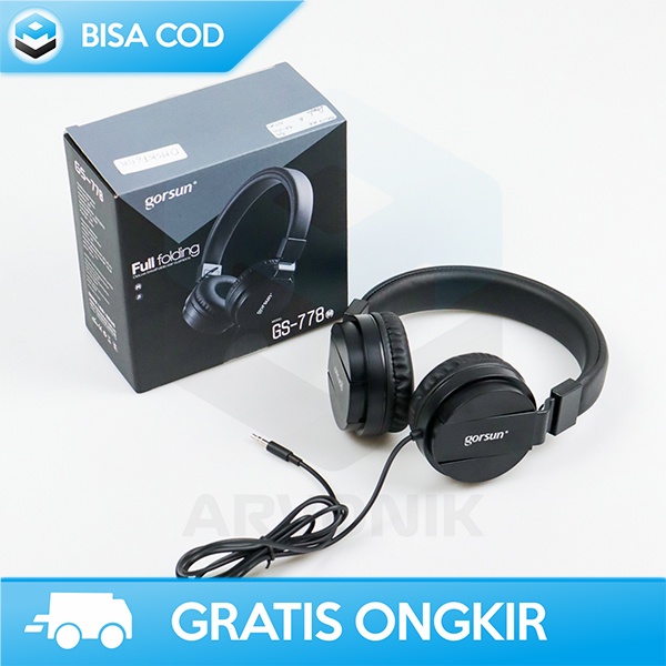 HEADPHONE SUPER BASS GORSUN PORT 3.5MM JACK JERNIH NYAMAN KABEL 1,2M