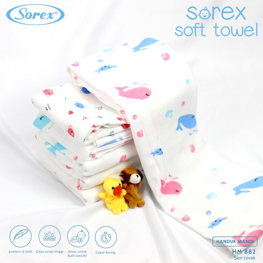 Sorex Handuk Mandi Bayi dan Balita 100 % Katun Premium Lembut Daya Serap Tinggi Soft Towel HM 882