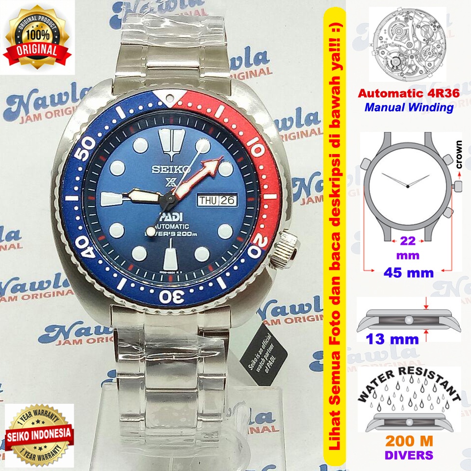 Seiko Prospex SRPE99K1 Turtle PADI Blue Pepsi - Jam Tangan Pria SRPE99