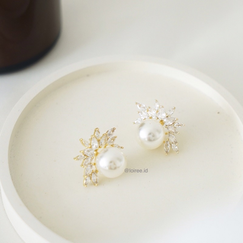 LERA | Wedding Collection - Gold Plated Zirconia Stud Earrings - Anting Tusuk Wanita Korea