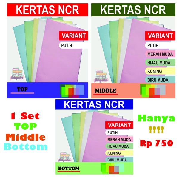 

Kertas Nota NCR 1 Set atau 3 Play TOP Middle Bottom Free pilih warna