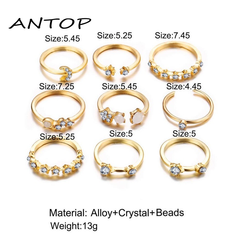 Fashion Set Cincin Gaya Wanita Bohemian Emas Dan Perak Gaya Harian ANTOP