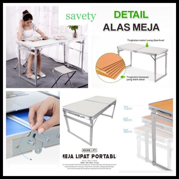 Meja Lipat Meja Portable Meja Koper Meja Belajar Meja Kaki Kotak - Putih