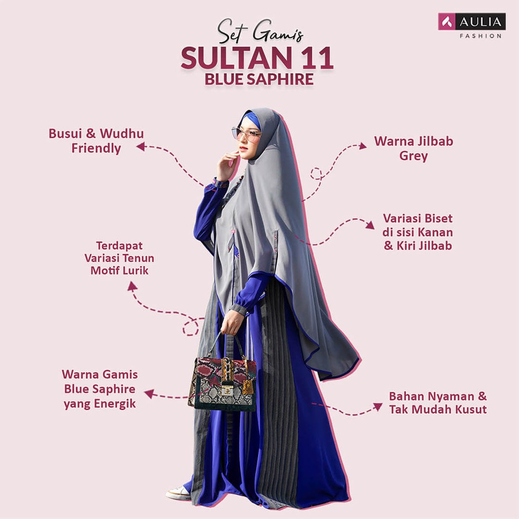 Gamis Aulia Fashion Set Sultan 11 Blue Saphire Bahan Nirmala