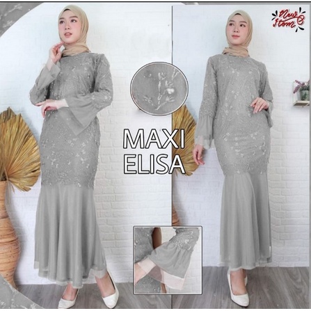 Baju muslim ganmis wanita brukat lebaran modern terbaru 2022 maxi gamis gaun elisa model duyung paka