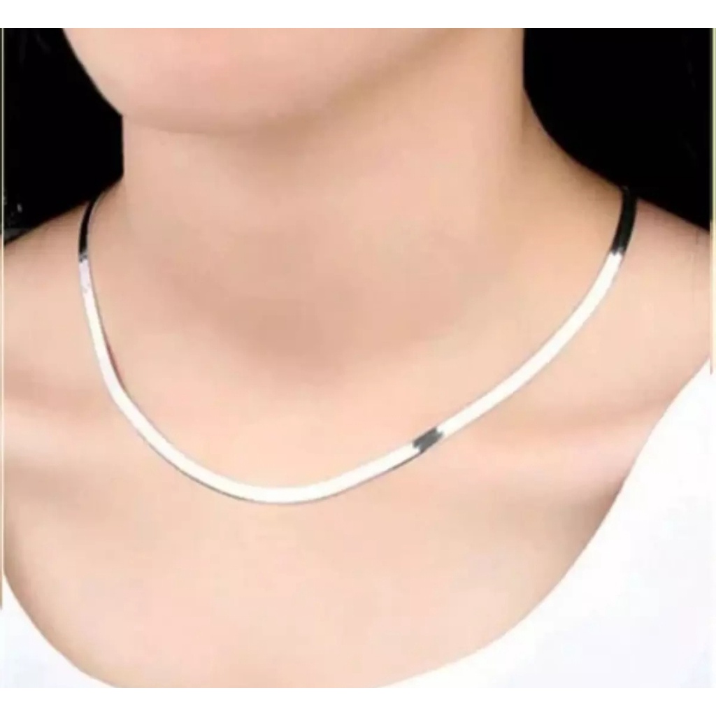 COD  Kalung TITANIUM Gepeng Silver / Kalung TITANIUM model gepeng atau pipih Silver / Kalung pria dan wanita model gepeng anti karat