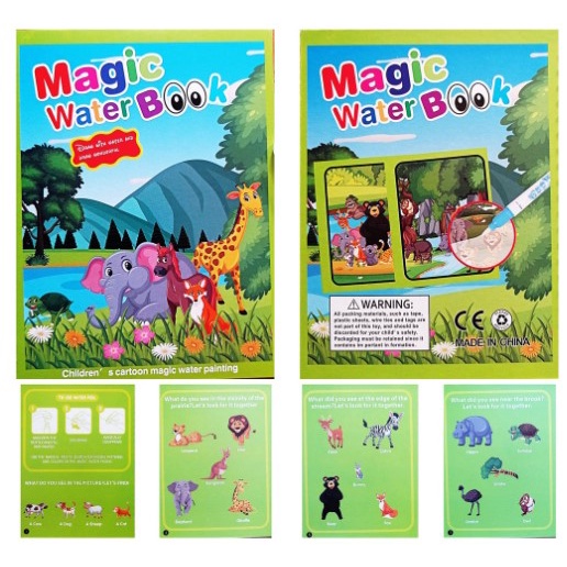 Magic Book Water Coloring Buku Mewarnai Doodle Book Reuseable Pena Air