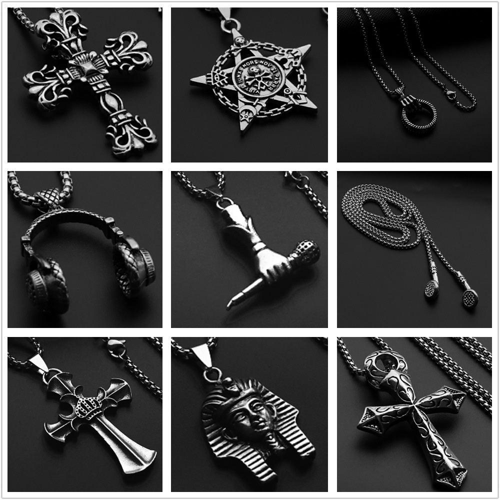 Hip-hop Personality Cross Necklace No Fading Titanium Steel Male Hiphop Pendant Hipster Pendant Accessory Sweater Chain