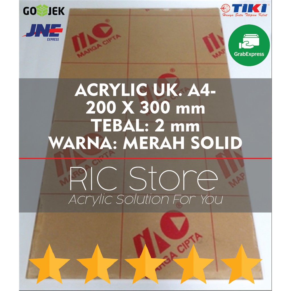 

Acrylic / Akrilik Lembaran Uk. A4 - 20x30 Tebal 2mm MERAH SOLID