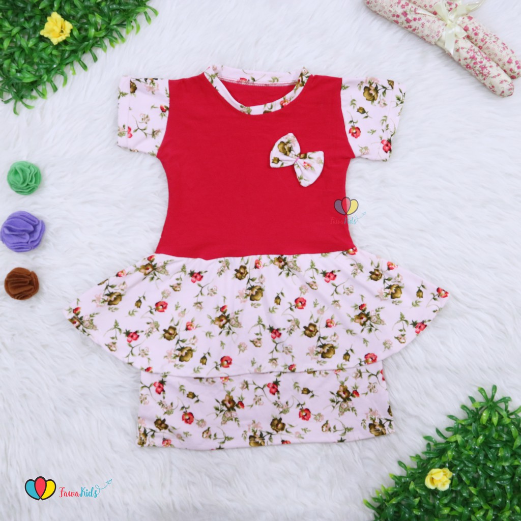 Dress Viona Lengan 1-4 Tahun / Dres Anak Perempuan Motif Lengan Pendek Baju Fashion Kids Pesta Adem