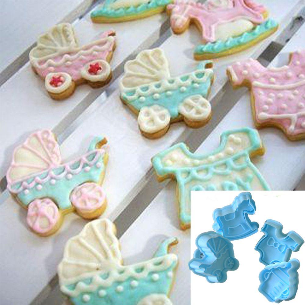 Solighter 4pcs Cetakan Biskuit Bayi Alat Kue Dapur Plastik Dekorasi Kue Pastry Mould