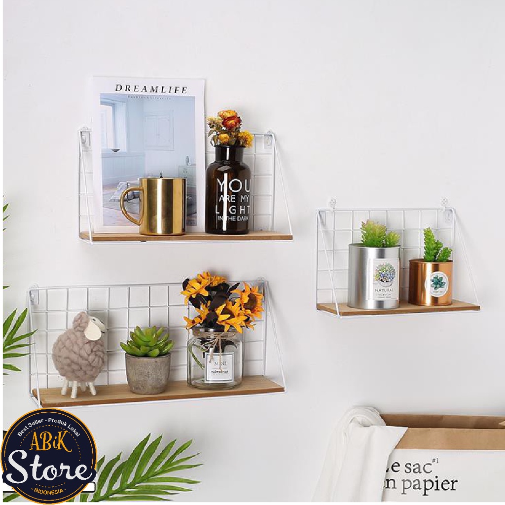 RADIT Hitam Putih Rak Dinding Besi Serbaguna Rak Bumbu Dapur Display Dekorasi Kamar Rak Dinding Tempel Rak Gantung / Abik Store