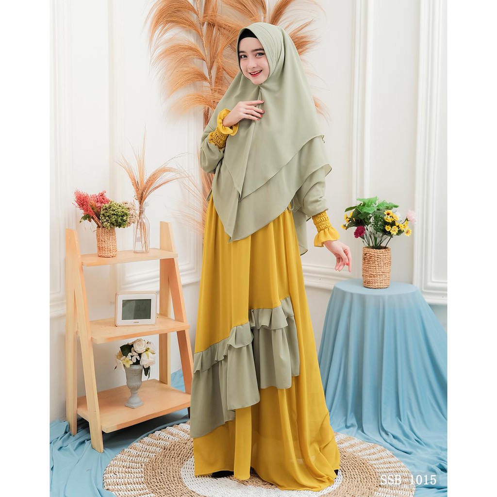 Gamis Ceruty polos set khimar berfuring NAZKIA model terbaru new fashion muslim style