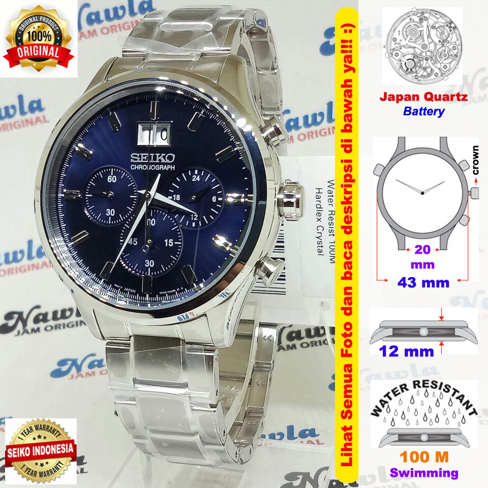Seiko Quartz SPC081P1 Chronograph Blue Dial - Jam Tangan Pria SPC081