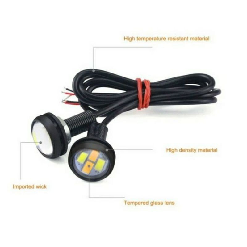 Lampu LED Mata Elang baut 2 warna, 2in1 Eagle Eyes Sein Senja rem Mobil Motor DC 3 kabel-3