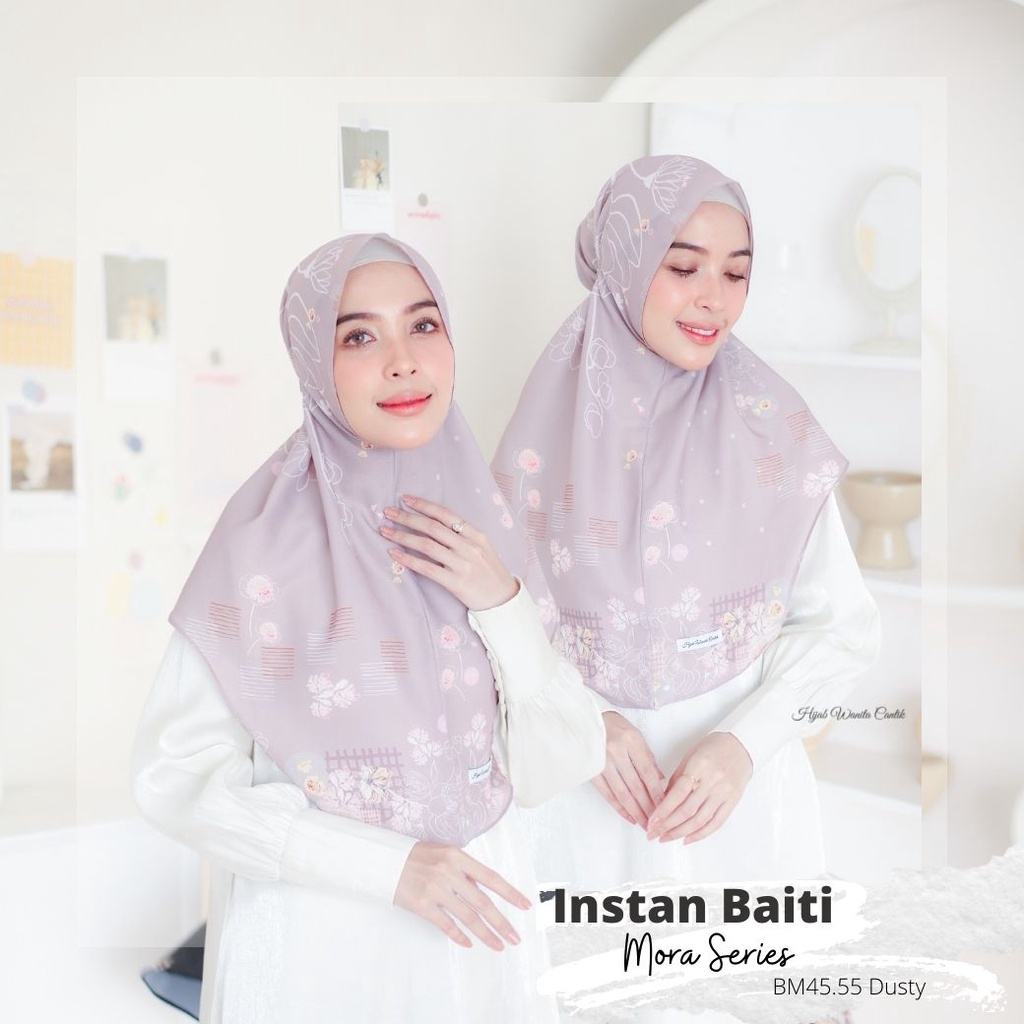 Hijabwanitacantik - Instan Baiti Mora Series BM45.55 Dusty | Hijab Instan Bergo | Jilbab Instan Motif Printing Premium