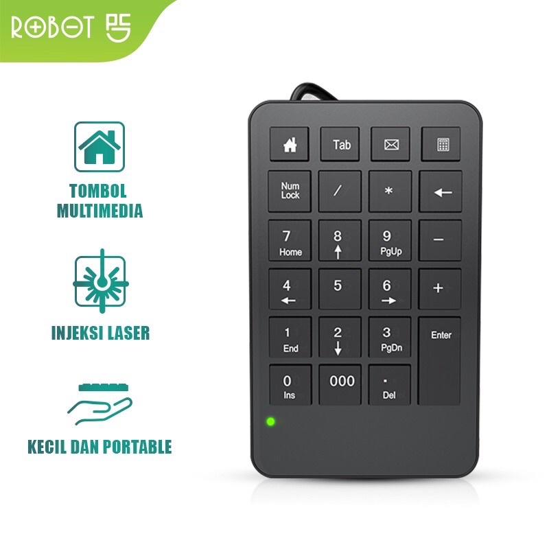 ROBOT RK01 Wired Numeric Keypad Black Tombol Multimedia Kecil dan Portable Original - Garansi 1 Tahun