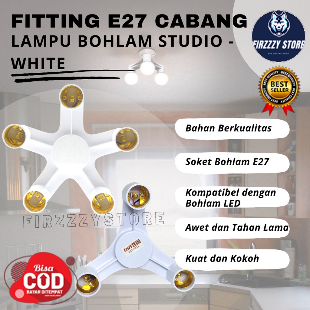 TaffLED Fitting E27 Cabang Lampu Bohlam Studio - White