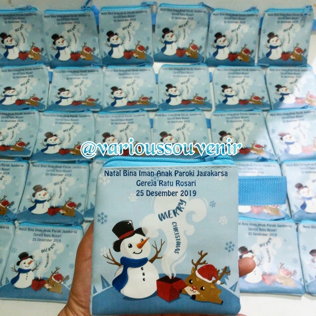 Souvenir Natal Pouch Custom + Nama Murah Lucu Sinter Claus Yesus Minim 25pcs per gambar