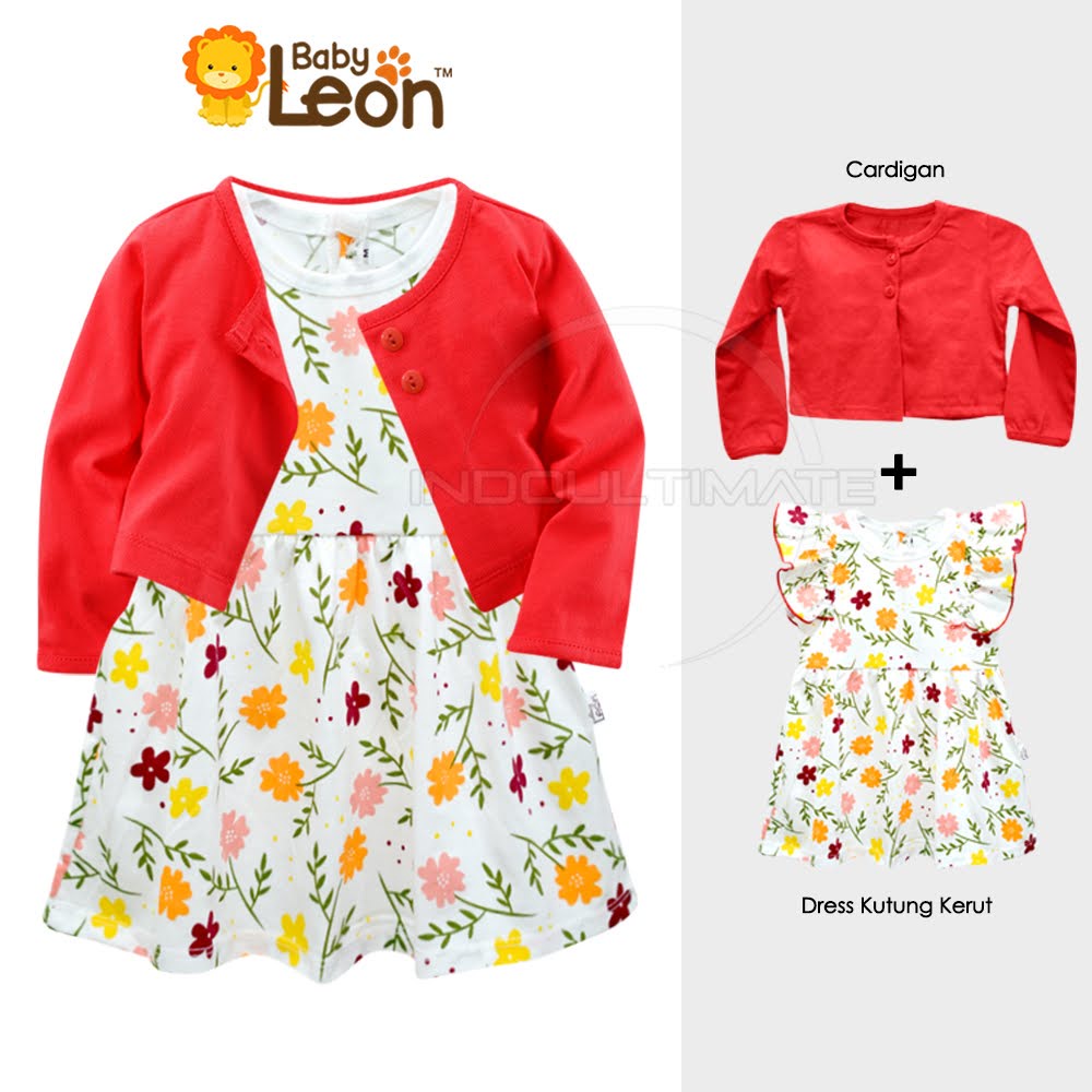 BABY LEON Setelan Cardigan Bayi + Dress Bayi Pakaian Bayi Perempuan SBJ-CR1 Rok Bayi Perempuan Baju Bayi Balita Cewek Baju Pesta Bayi Jaket Outer Bayi Baju Dress Gaun Bayi Perlengkapan Bayi Perempuan Bayi Cewek