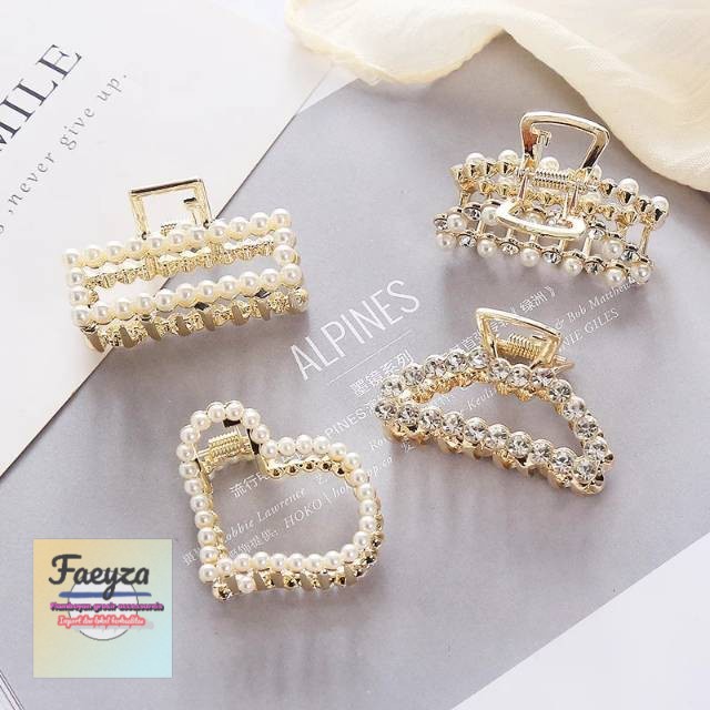 Jepit mixed metal lobang Pearl Korea isi 6 pcs.