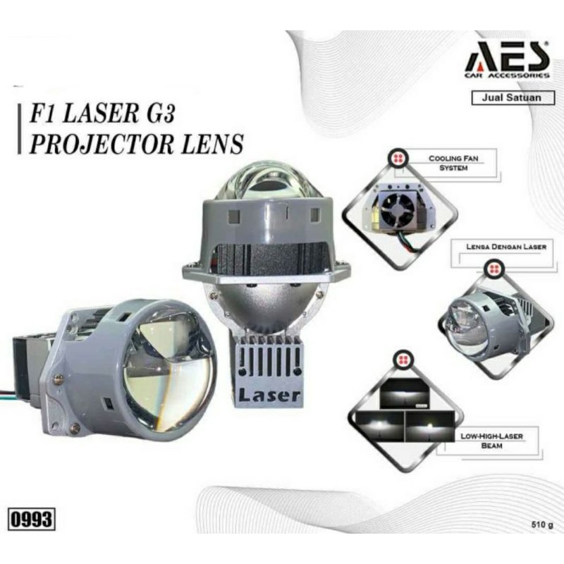 PROJECTOR BILED F1 AES LASER JENONG 65 WATT HI LOW BEAM PREMIUM