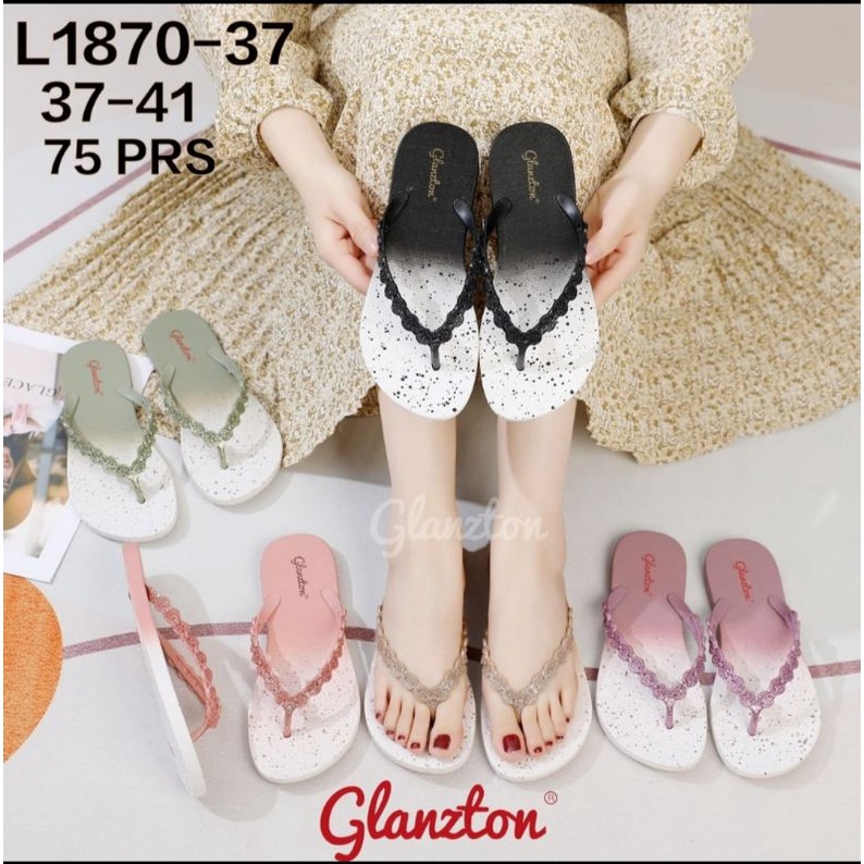 SANDAL JEPIT IMPORT WANITA GLITTER EMPUK KARET FULL RINGAN GLANZTON 1870-37 GLITER SEMBUR MIX LENTUR