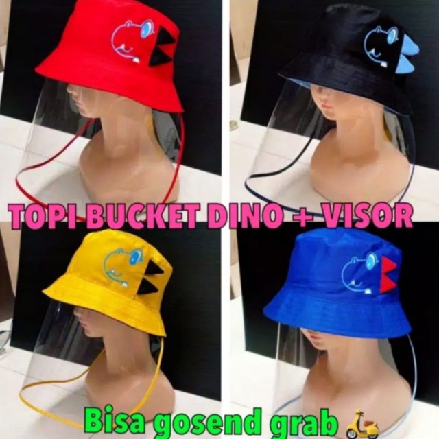 TOPI BUCKET DINO VISOR / TOPI ANTI CORONA ANAK / TOPI DINO BULAT / TOPI BUCKET ANAK VISOR TOPI DINO