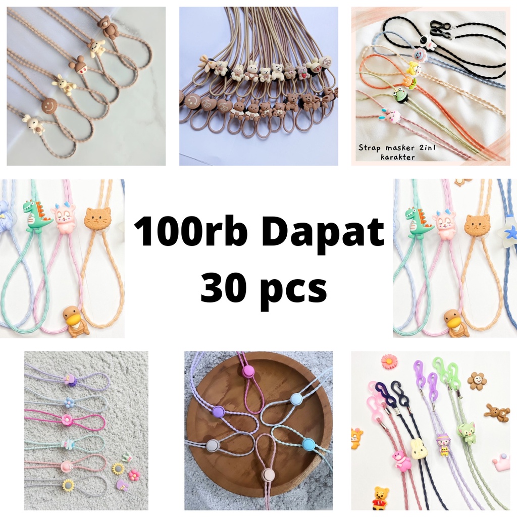 ( PAKET 1 ) Paket Usaha Strap Masker 2in1 Konektor Headloop Tali Masker Kalung Masker Aksesoris Masker Boneka Tempel Stopper 100rb dapat 30 pcs warna Random