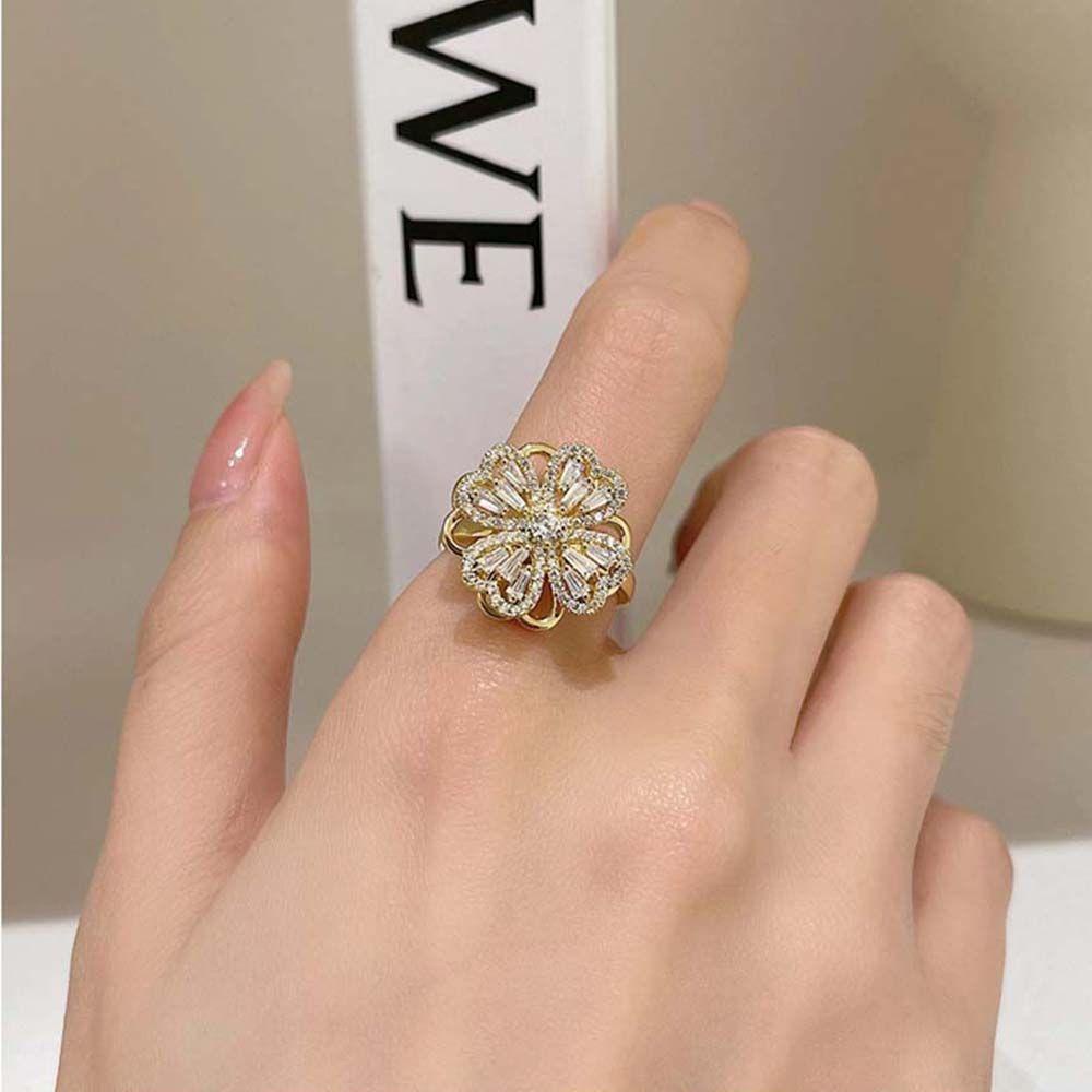 Mxbeauty Berputar Zirkon Cincin Kepribadian Elegan Temperamen Pesta Perhiasan Dapat Diputar Warna Perak Kincir Angin Berlian Imitasi Wanita Jari Rings