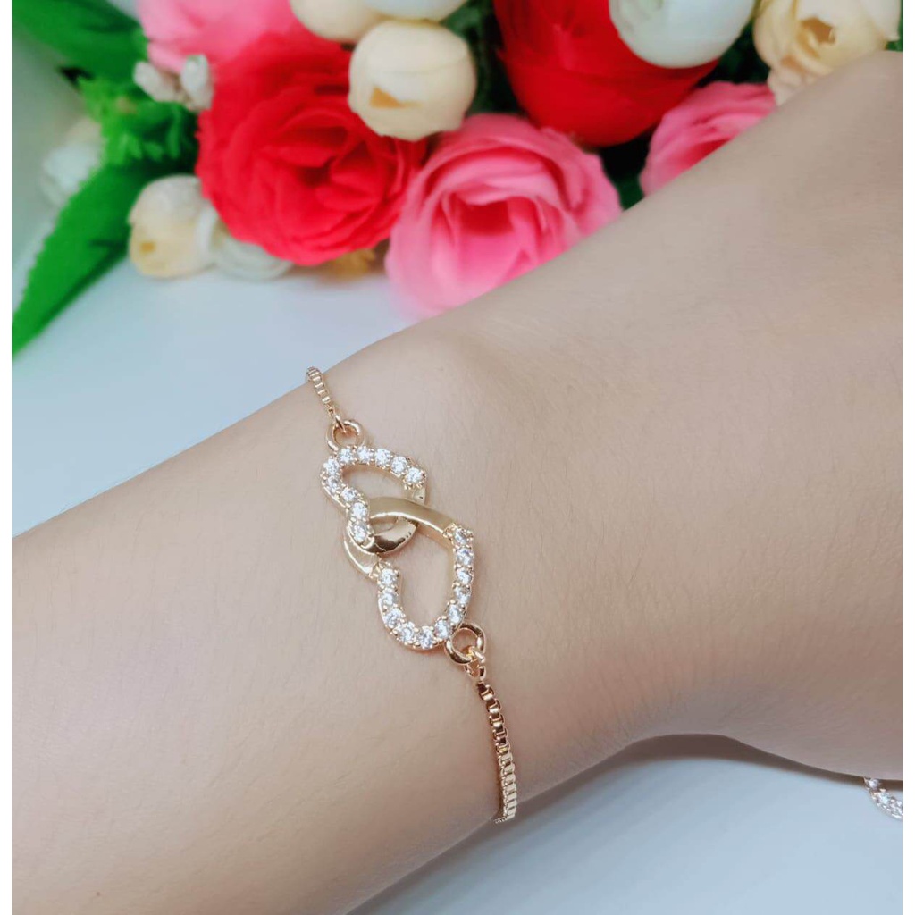 Terlaris Gelang serut dewasa motif love cantik permata titanium asli perhiasan Mewah