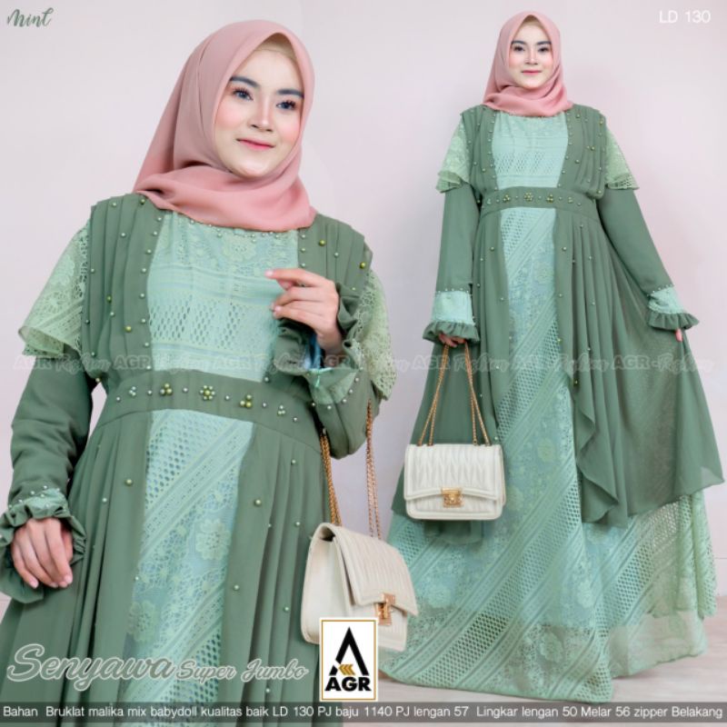 Gamis senyawa jumbo gamis pesta kasual LD 130 bahan brukat malika mix babydoll