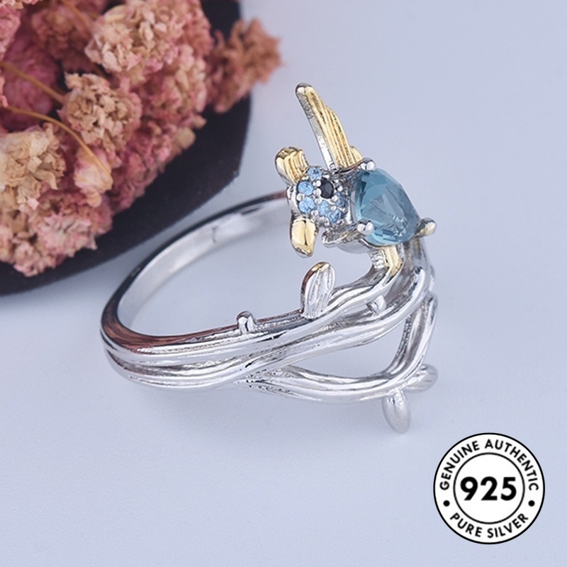 Cincin Sterling Silver 925 Model Burung Dengan Sapphire Untuk Wanita