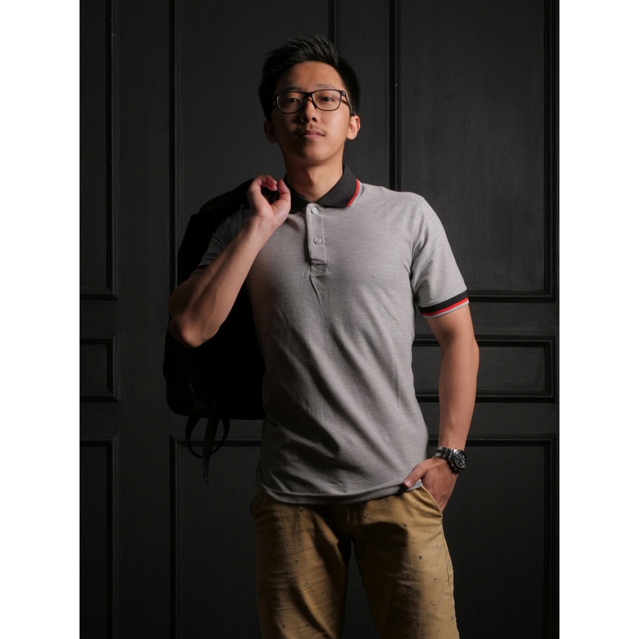 BAJU KAOS KERAH POLO SHIRT LACOSTE COWOK PRIA KATUN COTTON ABU MUDA