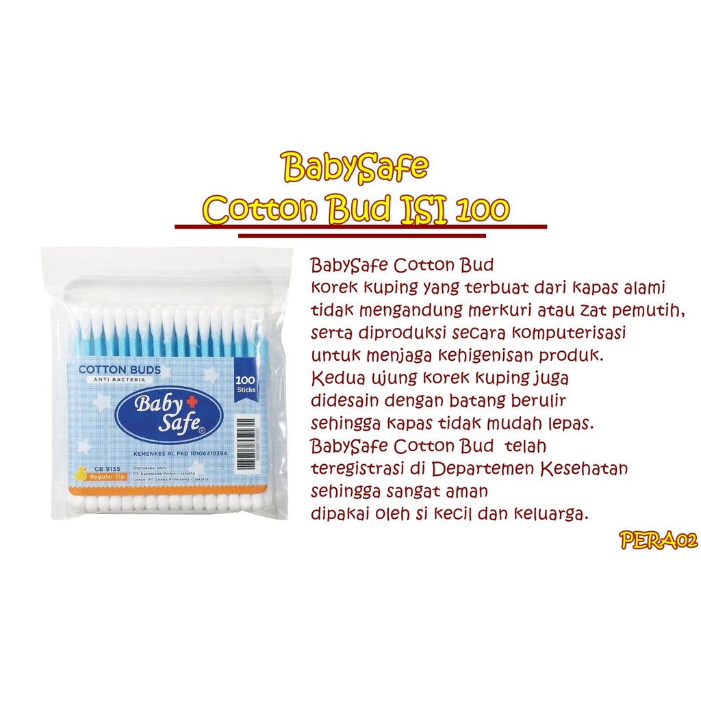 PERA02 BabySafe Cotton Bud Small Tip ISI 100 Pembersih Telinga Korek Kuping 9131