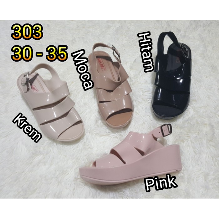 Jelly sandal  anak  perempuan  barabara wedges tali karet 