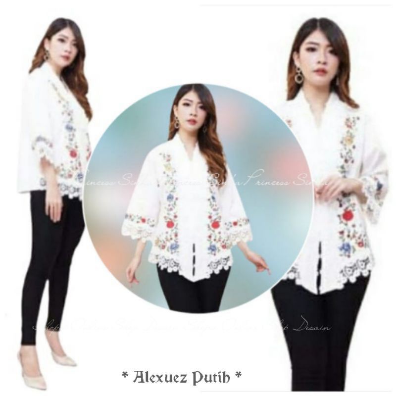 Atasan Kebaya Encim Modern Katun Kombinasi Brokat Bordir Floy Alexuez