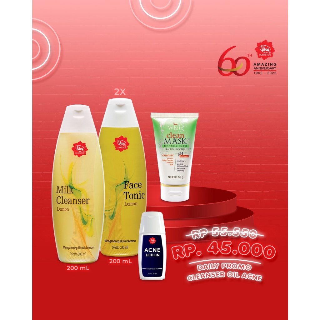 Paket 1 Milk Cleanser Lemon 200 mL 2 Face Tonic Lemon 200 mL 1 Acne Lotion 1 Clean &amp; Mask Oily -Acne