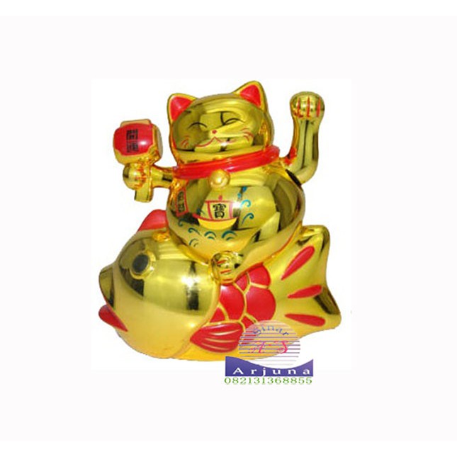 LUCKY CAT/kucing hoki/ kucing rejeki/ BATERAI NAIK IKAN 13CM 5INCH