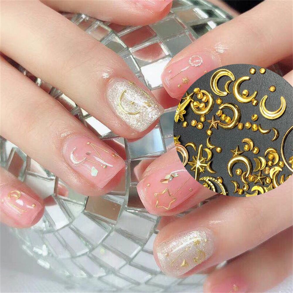 Lily Nail Sequin Gold DIY Tips Bintang 3D Flakes