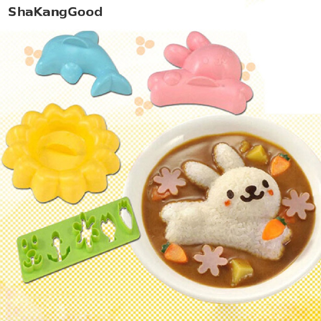 Skid 4pcs / set Cetakan Nasi Curry / Bento / Sushi / Onigiri DIY Bentuk Kelinci / Lumba-Lumba Untuk Anak