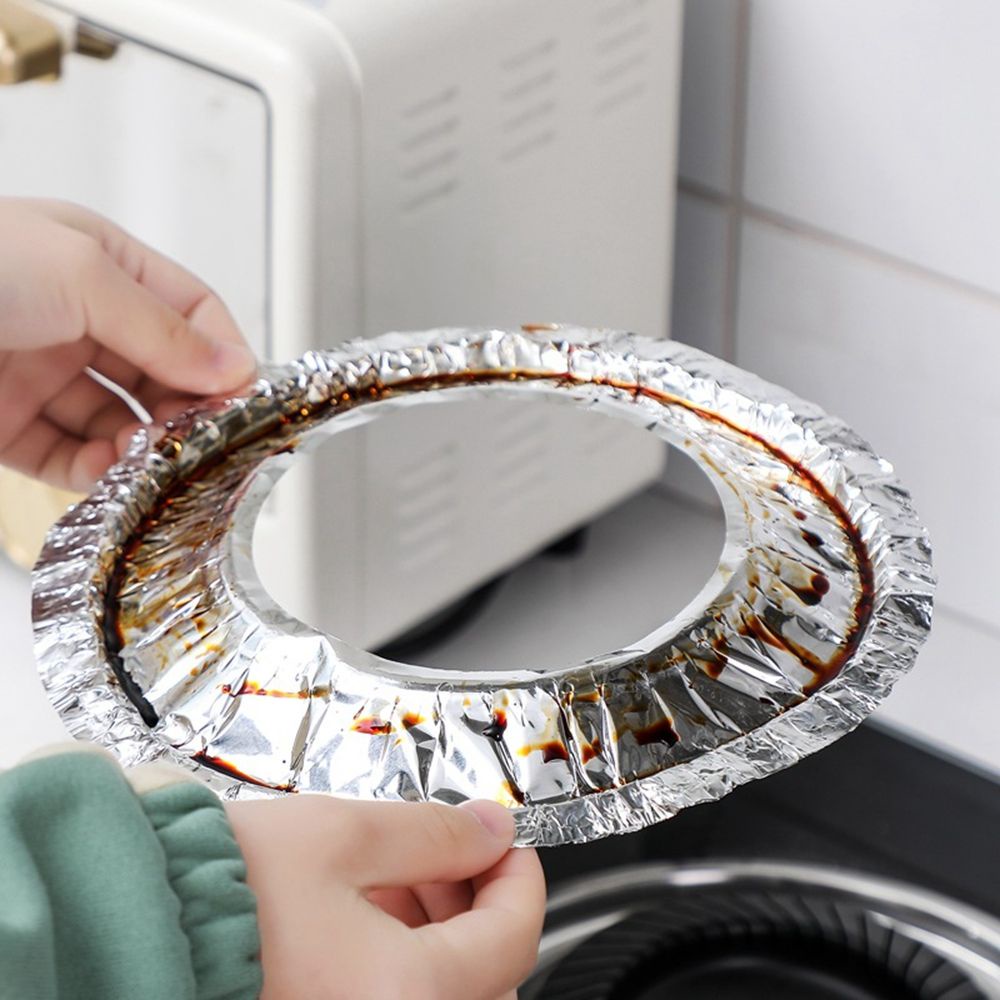 10pcs / Set Kertas Pembersih Kompor Gas Sekali Pakai Bahan Aluminum Foil Tahan Panas Anti Minyak Untuk Dapur