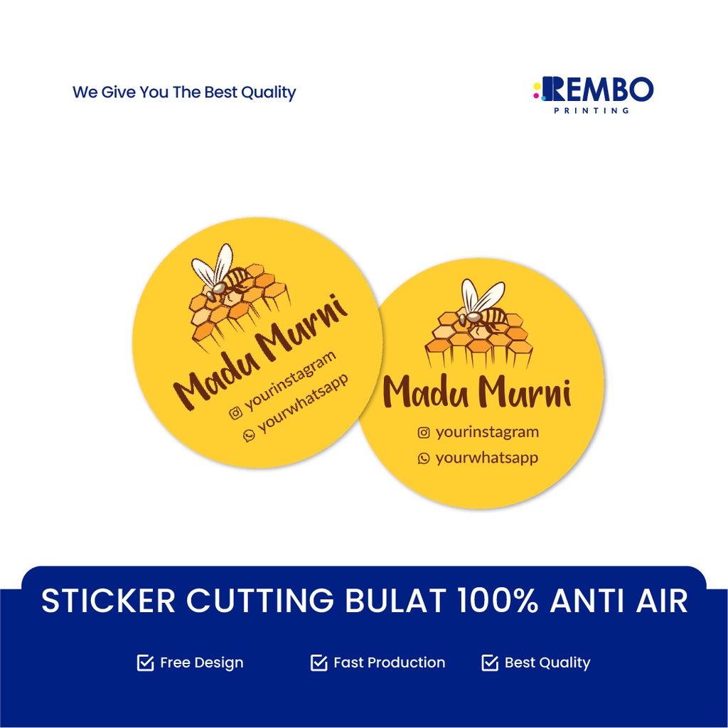 CETAK STIKER BULAT CUSTOM *ANTI AIR* STICKER LEBARAN MAKANAN LABEL KEMASAN BOTOL TOPLES KUE