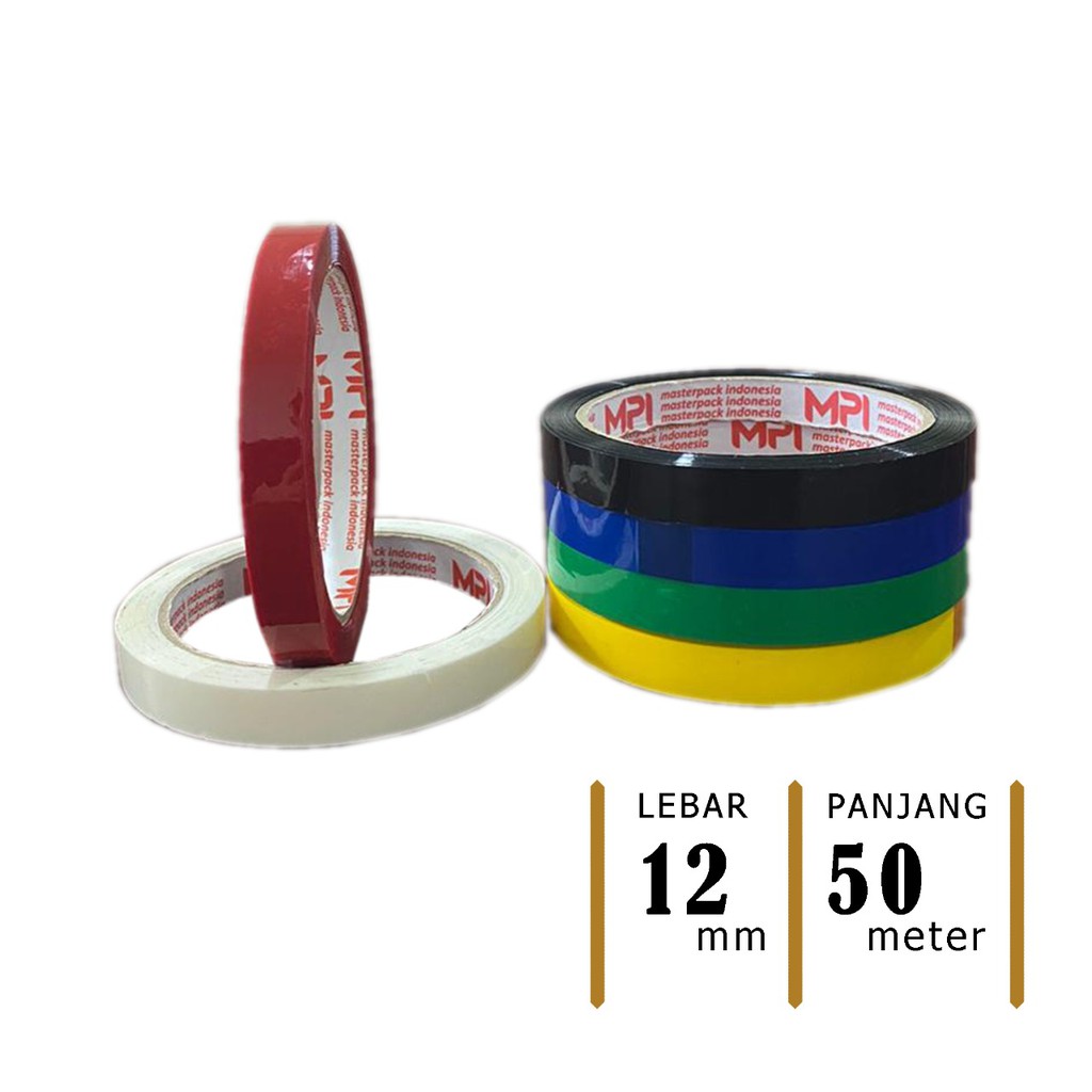 ISOLASI WARNA WARNI 12mm- LAKBAN OPP TAPE 12 mm MASTER PACK INDONESIA