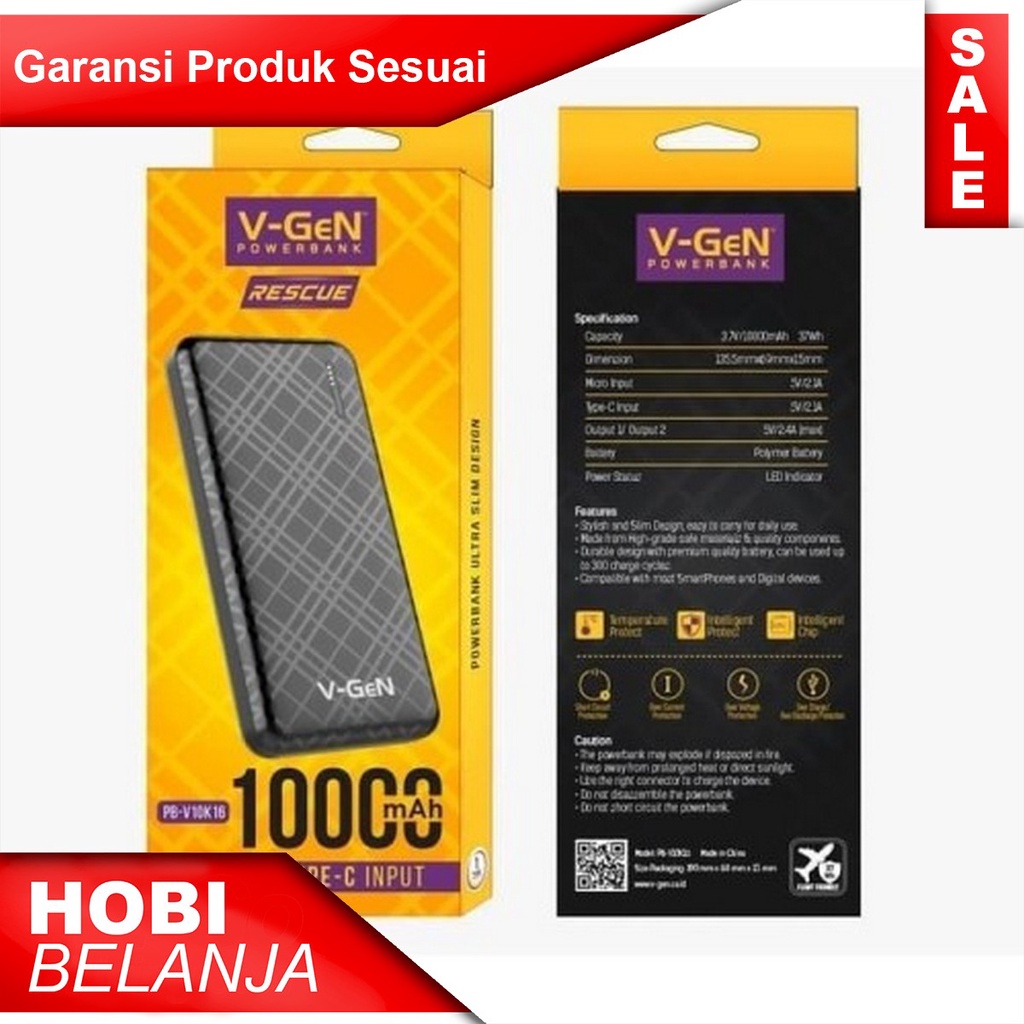 Powerbank Pb Vgen 10000 mAh V10k16 Slim Design