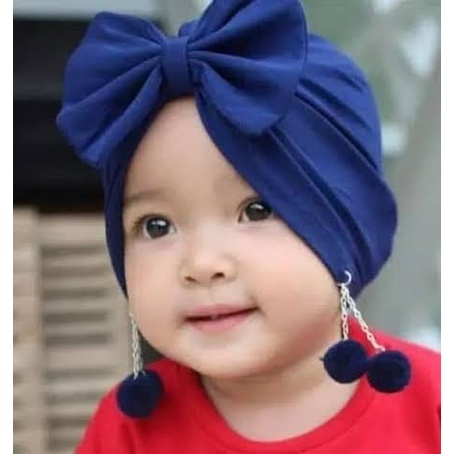 turban baby bandana bando bayi anting pom pom