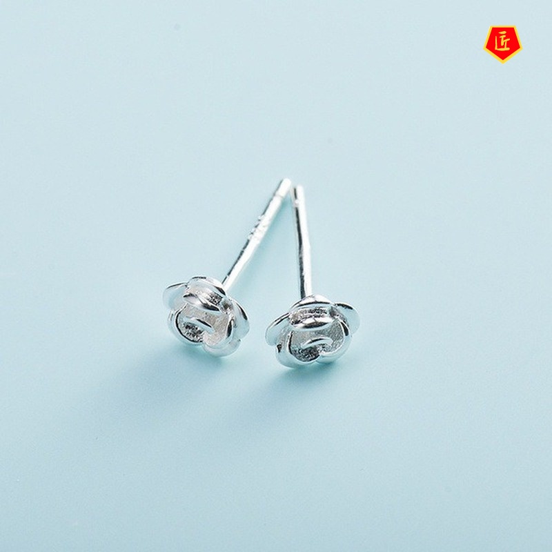 [Ready Stock]Simple Korean Style Silver Rose Stud Earrings