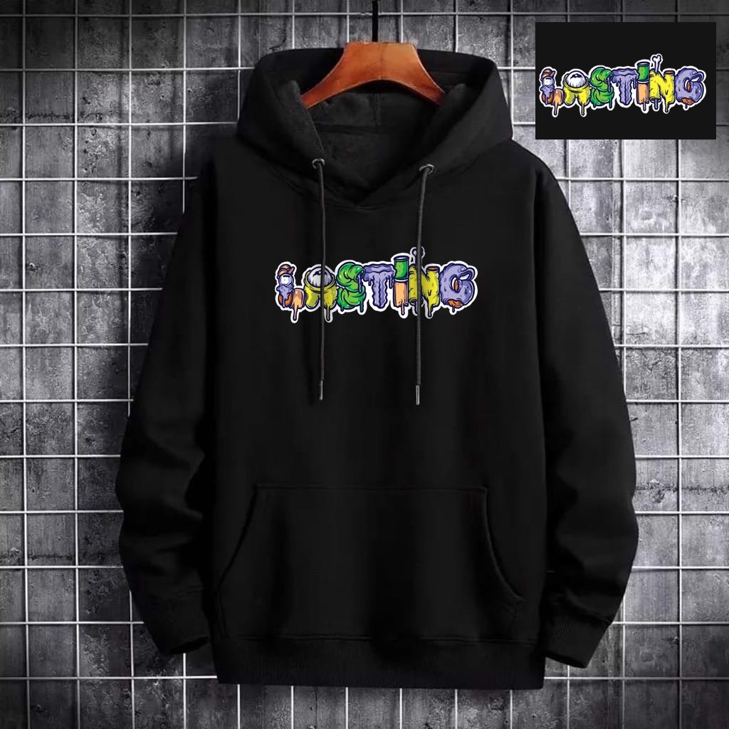 KIYOWO-Sweater Hoodie Jaket Pria Polos Kombinasi Warna Lengan Panjang Pria