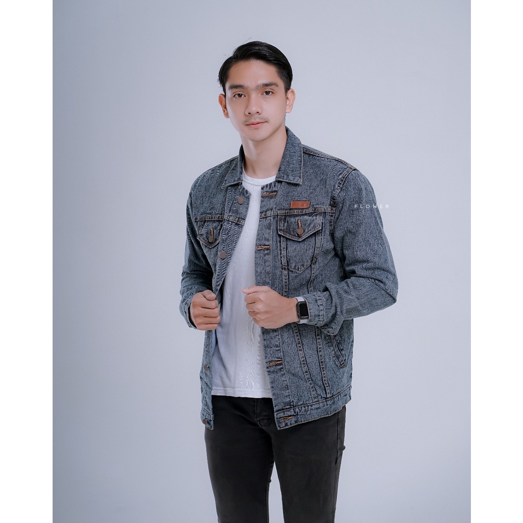 Jaket Jeans Sandwash Abu / Jaket Distro Denim / Jaket Jeans Pria / Jaket Sandwash JUMBO