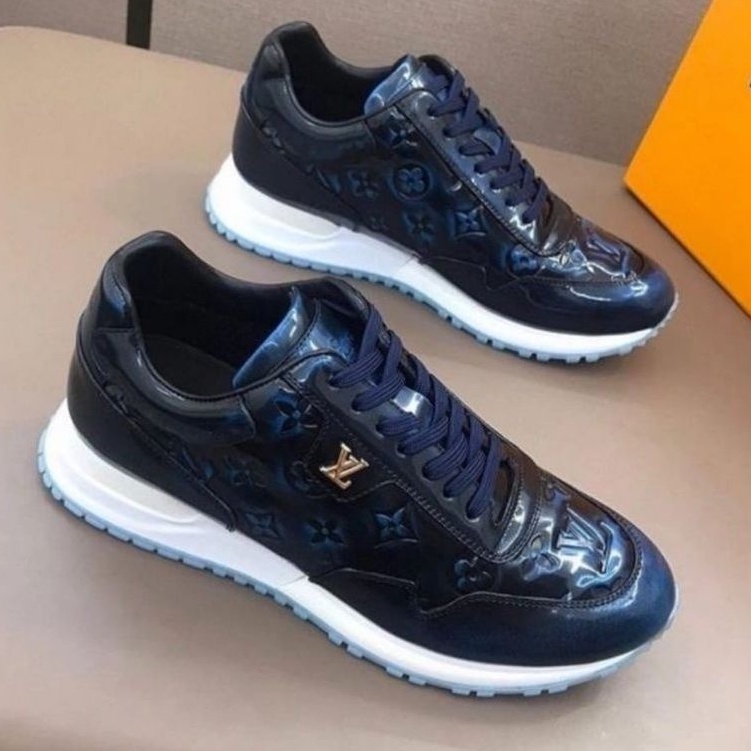 sepatu lv sneaker pria mirror vip shoes cowok men run away kulit asli leather blue